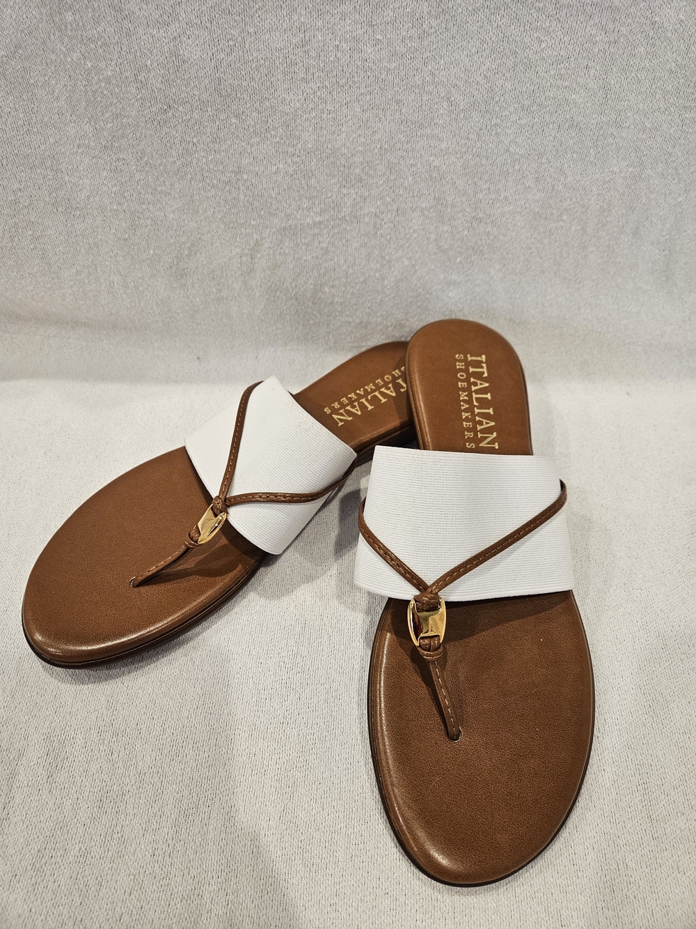 Italian Shoemakers Brown & White Leather Thong Sandals 9